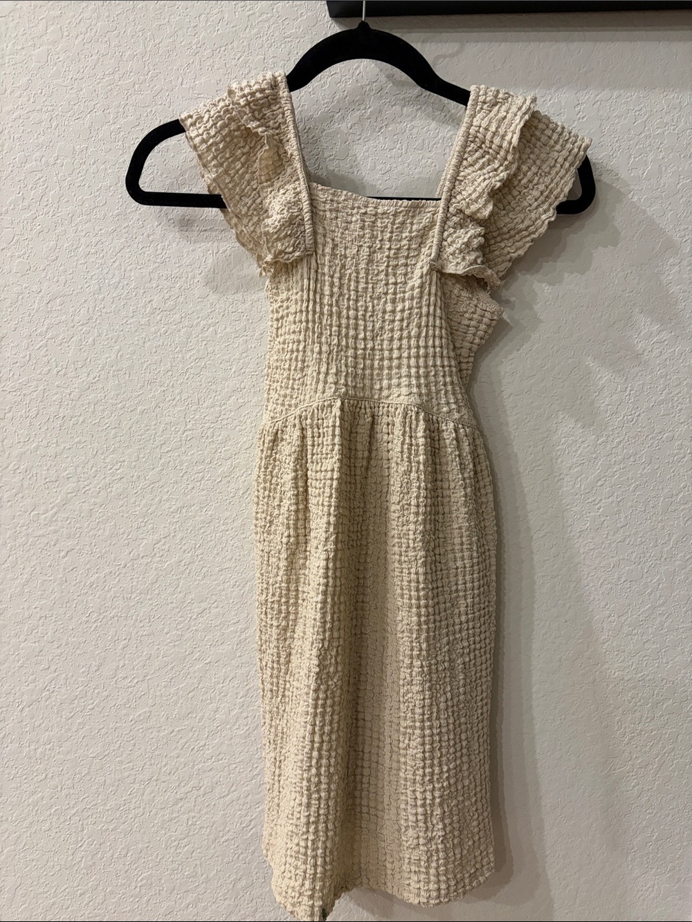 Zara Cream Textured Ruffle-Sleeve Midi Dress
